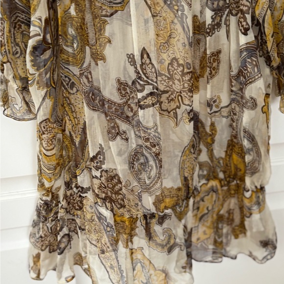 Karen Kane briwn gold silk floral sheer peasant tunic blouse. Size XL - Picture 4 of 8